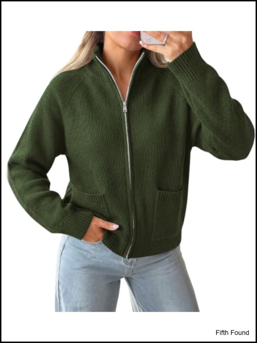 Womens Chunky Knit Zip Up Cardigan Sweater with Pockets Ribbed Knit